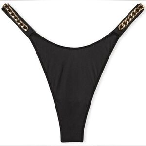 S M L XL Victoria's Secret Gold Chain Strap Thong  Satin Panty Black Gold